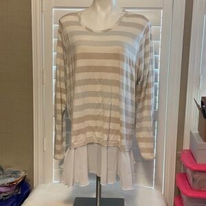 Cha Cha Vente Beige and White Striped Long Sleeve Top